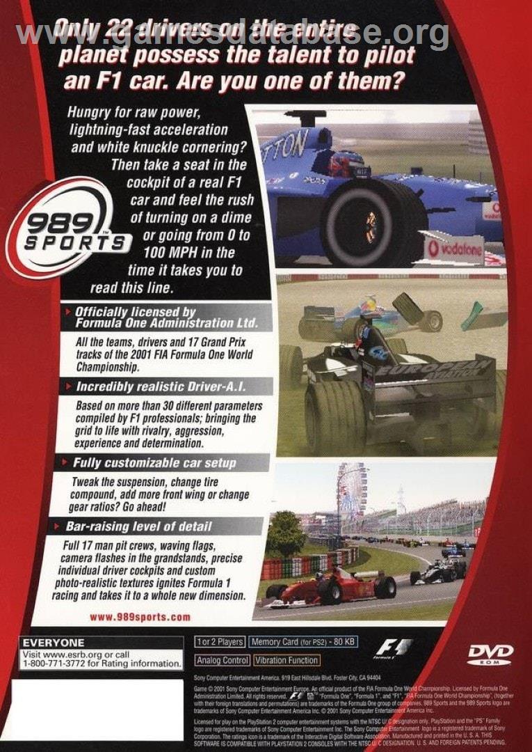 Formula One 2001 - Sony Playstation 2 - Artwork - Box Back