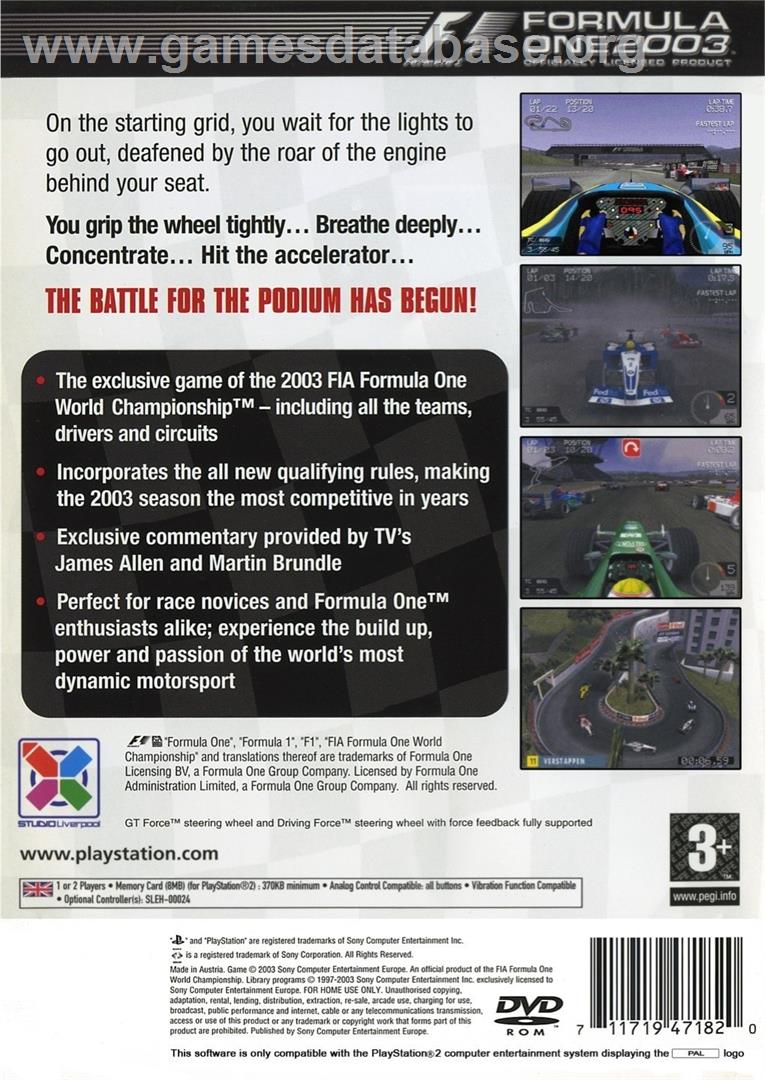 Formula One 2003 - Sony Playstation 2 - Artwork - Box Back