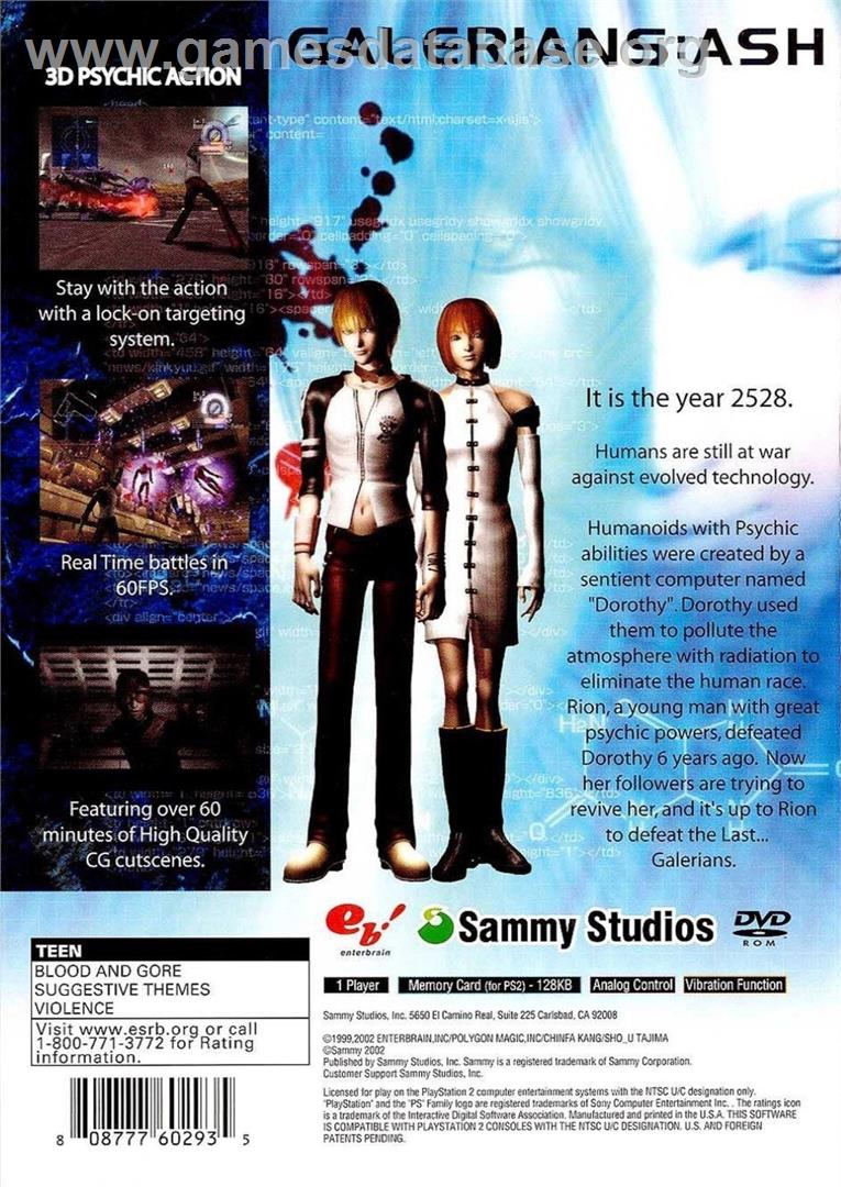 Galerians - Ash - Sony Playstation 2 - Artwork - Box Back