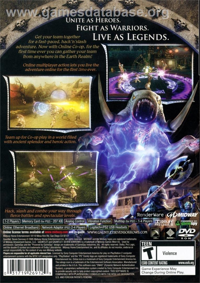 Gauntlet - Seven Sorrows - Sony Playstation 2 - Artwork - Box Back