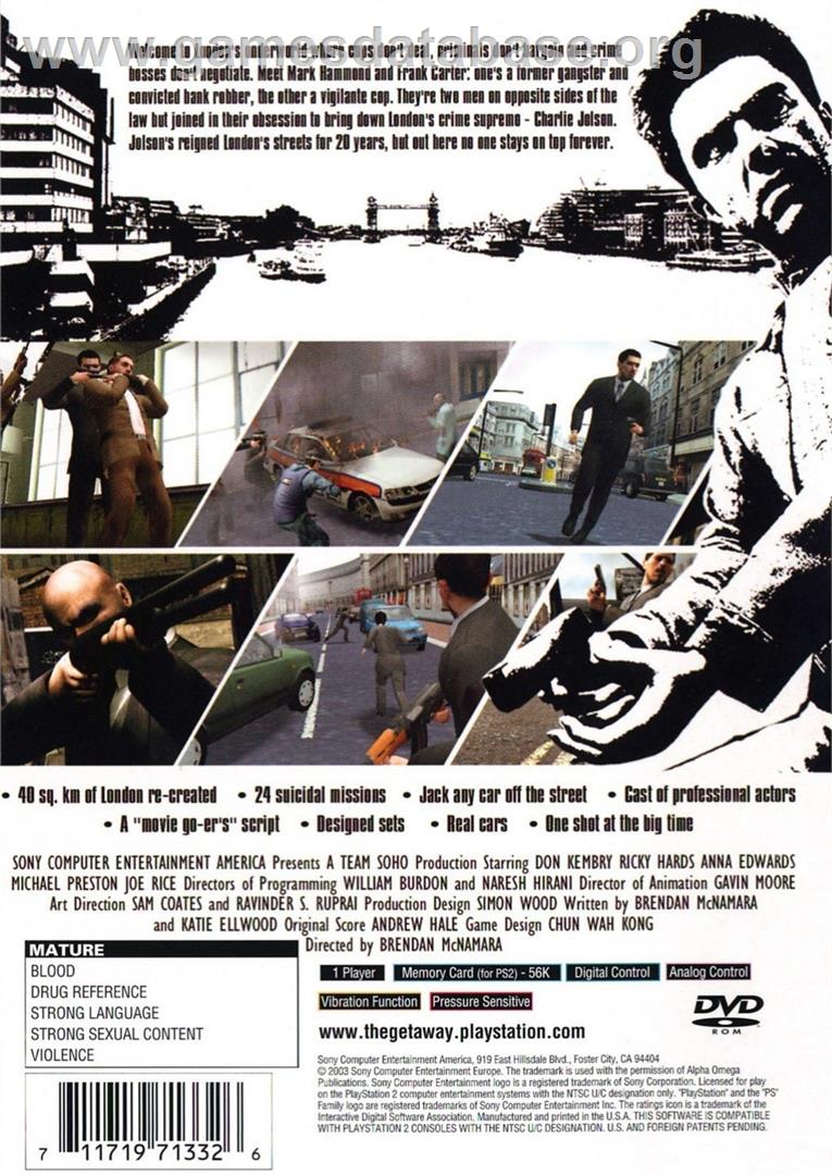 Getaway, The - Sony Playstation 2 - Artwork - Box Back