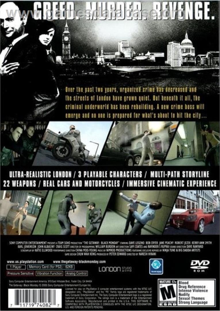 Getaway - Black Monday, The - Sony Playstation 2 - Artwork - Box Back