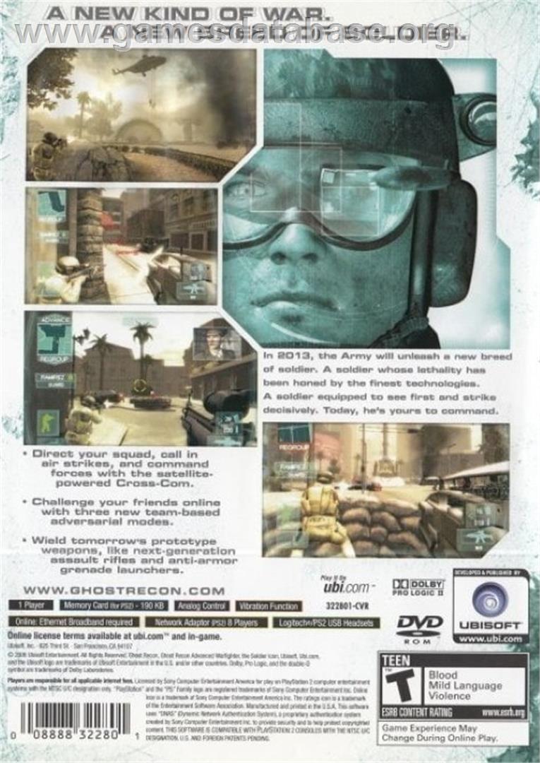 Ghost Recon Advanced Warfighter - Sony Playstation 2 - Artwork - Box Back