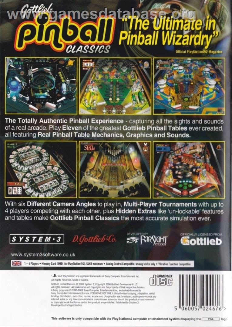Gottlieb Pinball Classics - Sony Playstation 2 - Artwork - Box Back