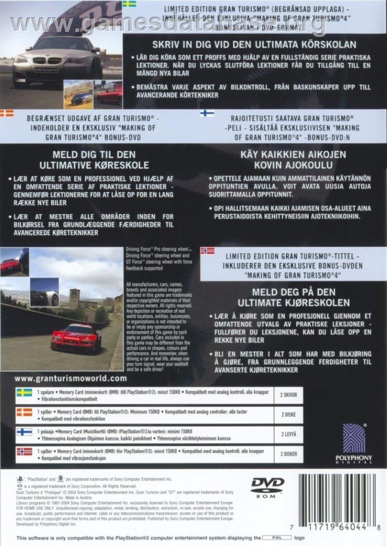 Gran Turismo 4 Prologue - Sony Playstation 2 - Artwork - Box Back