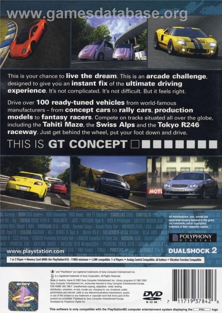 Gran Turismo Concept 2002 Tokyo-geneva - Sony Playstation 2 - Artwork - Box Back