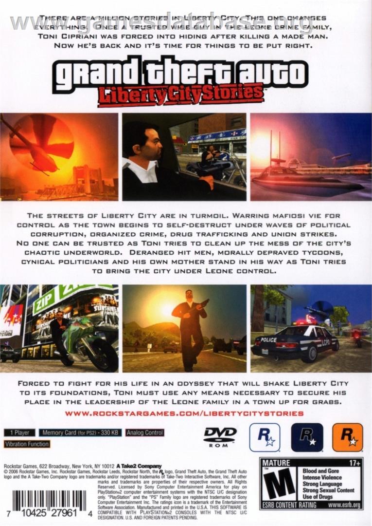 Grand Theft Auto - Liberty City Stories - Sony Playstation 2 - Artwork - Box Back
