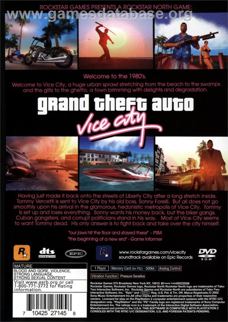 Grand Theft Auto - Vice City - Sony Playstation 2 - Artwork - Box Back