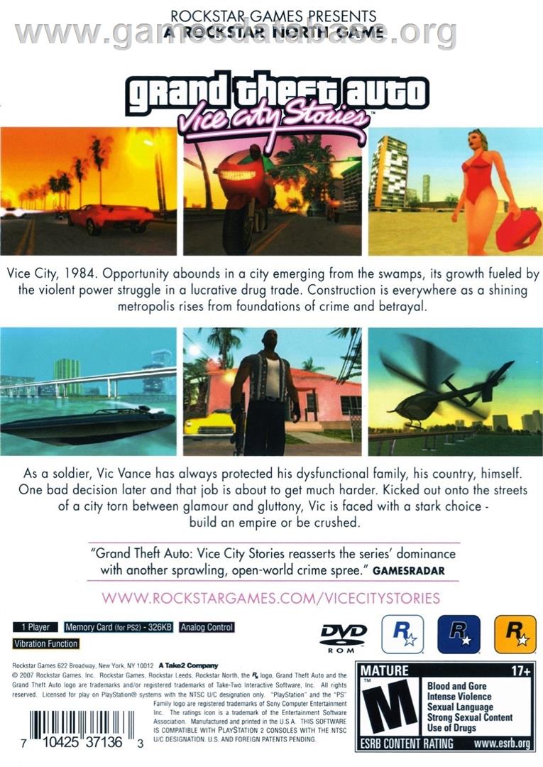 Grand Theft Auto - Vice City Stories - Sony Playstation 2 - Artwork - Box Back