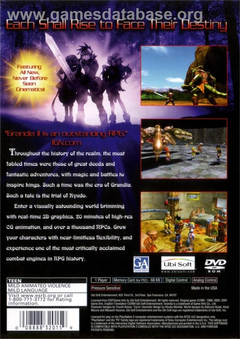 Grandia 2 - Sony Playstation 2 - Artwork - Box Back