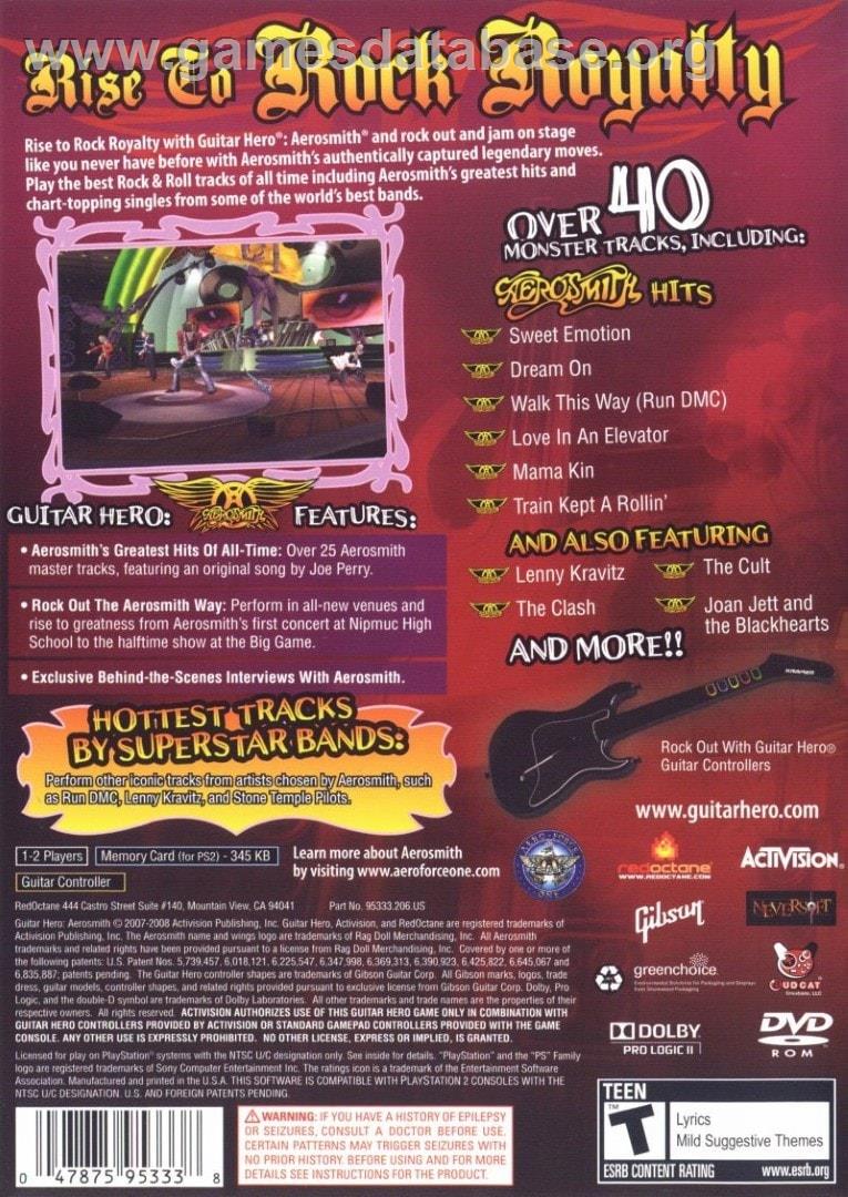 Guitar Hero - Aerosmith - Sony Playstation 2 - Artwork - Box Back