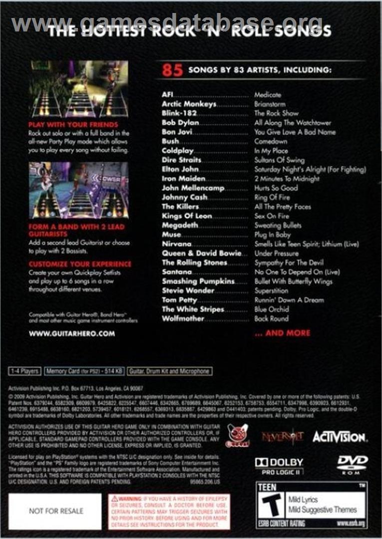 Guitar Hero 5 - Sony Playstation 2 - Artwork - Box Back