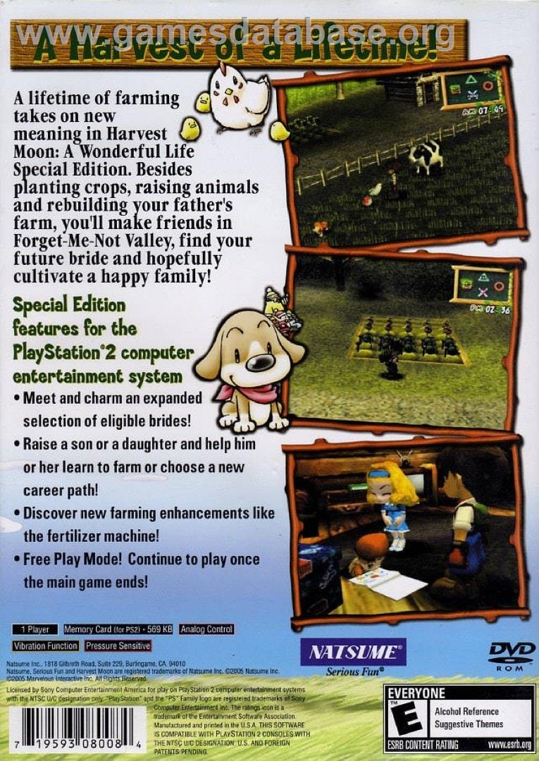 Harvest Moon - A Wonderful Life Special Edition - Sony Playstation 2 - Artwork - Box Back
