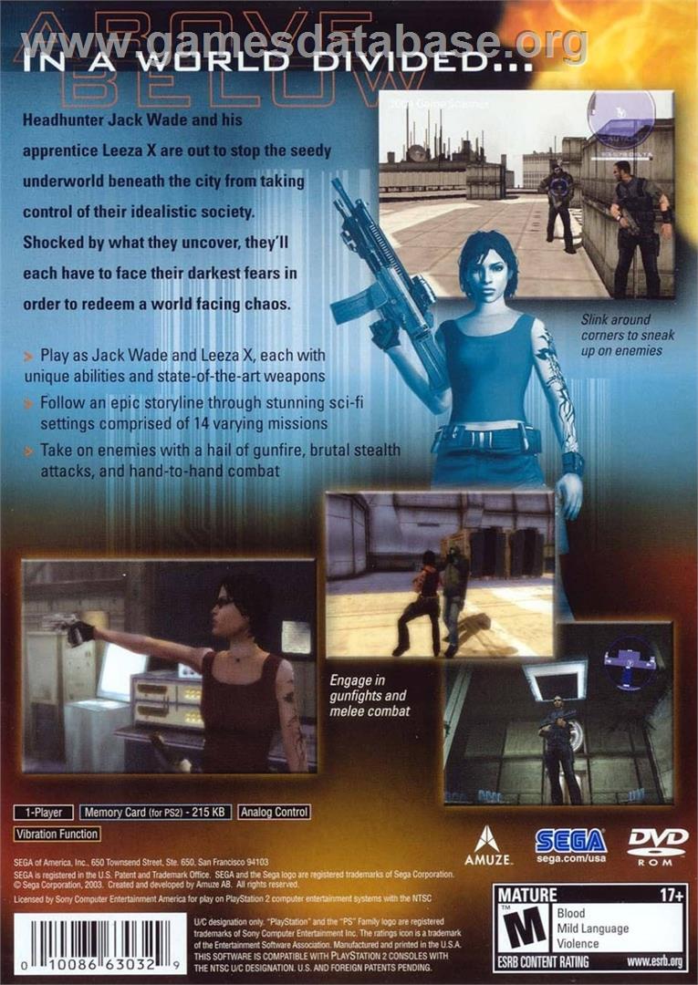 Headhunter - Redemption - Sony Playstation 2 - Artwork - Box Back