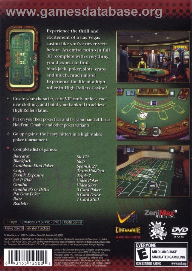 High Rollers Casino - Sony Playstation 2 - Artwork - Box Back