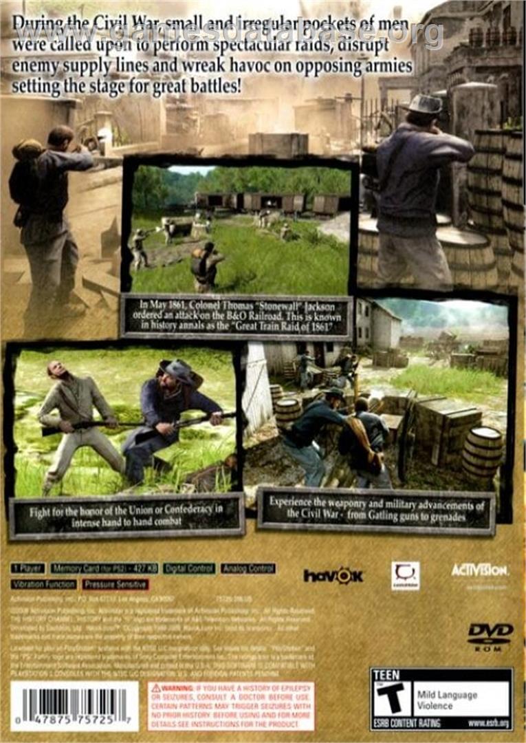 History Channel - Civil War - Secret Missions, The - Sony Playstation 2 - Artwork - Box Back