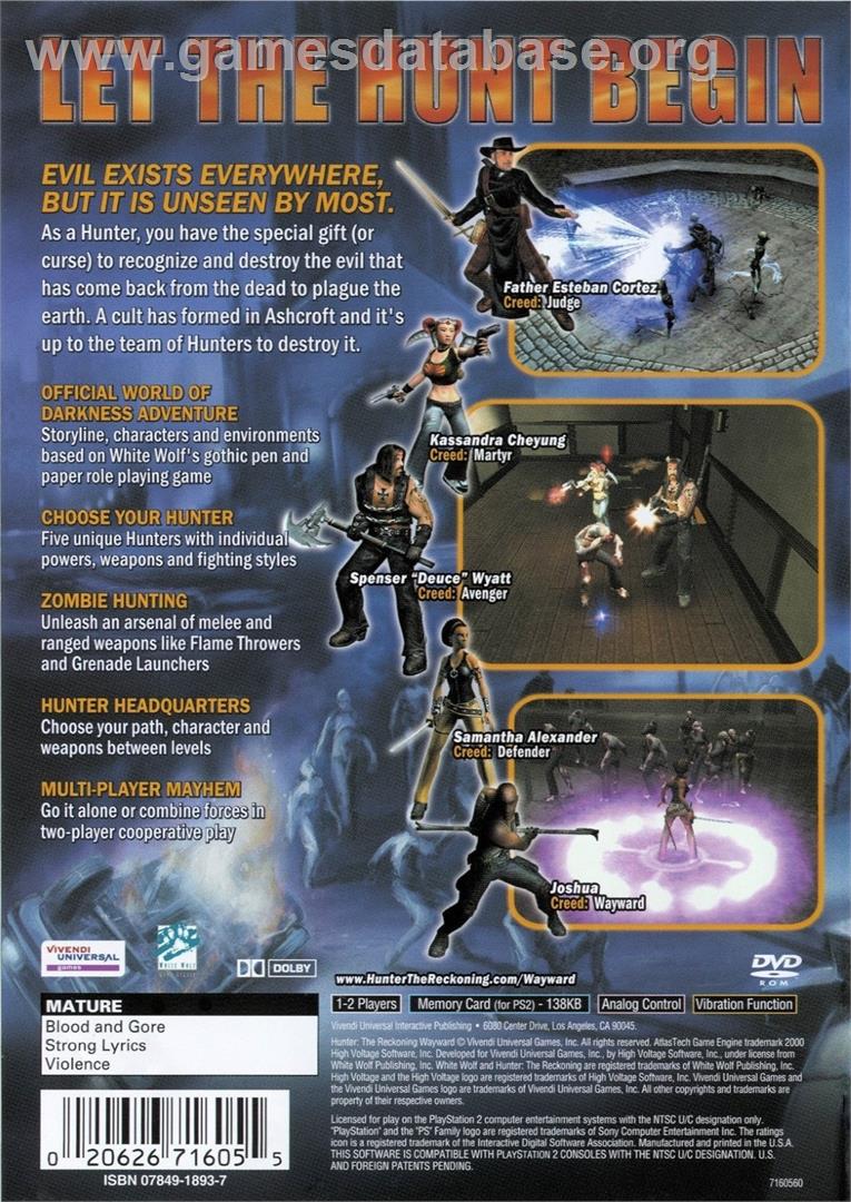 Hunter - The Reckoning - Wayward - Sony Playstation 2 - Artwork - Box Back