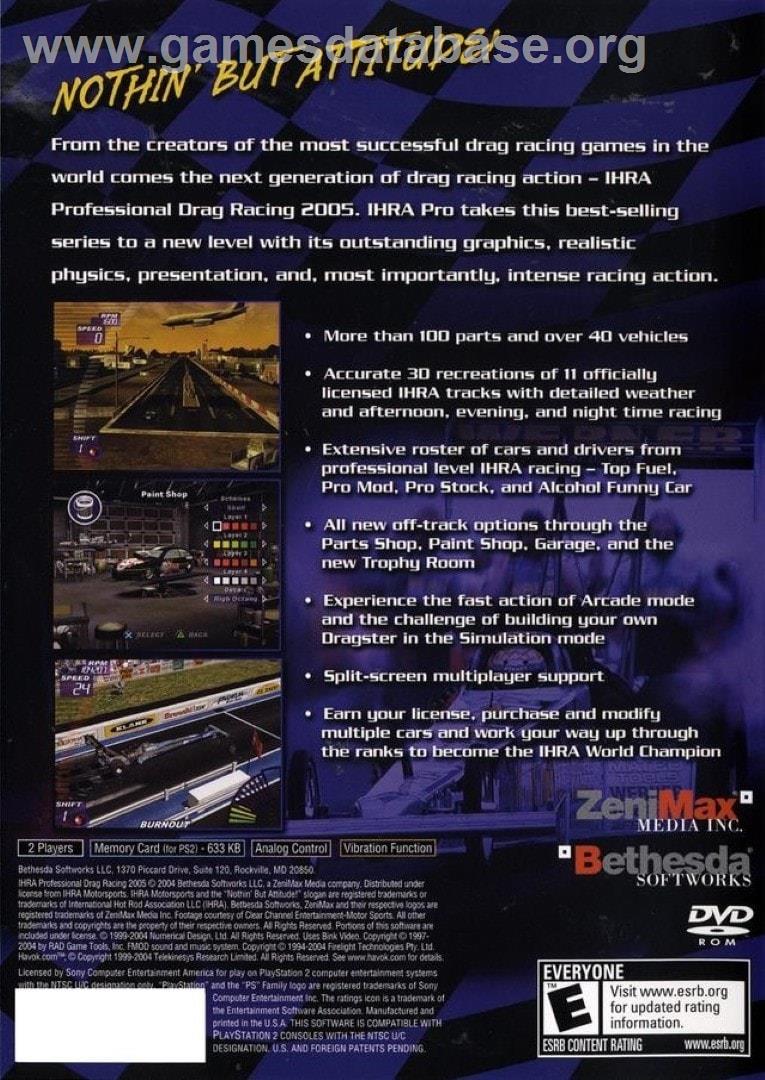 Ihra Professional Drag Racing 2005 - Sony Playstation 2 - Artwork - Box Back
