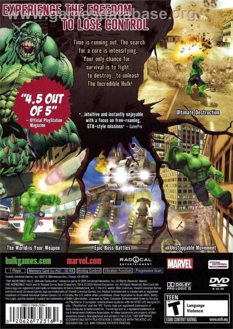 Incredible Hulk - Ultimate Destruction, The - Sony Playstation 2 - Artwork - Box Back