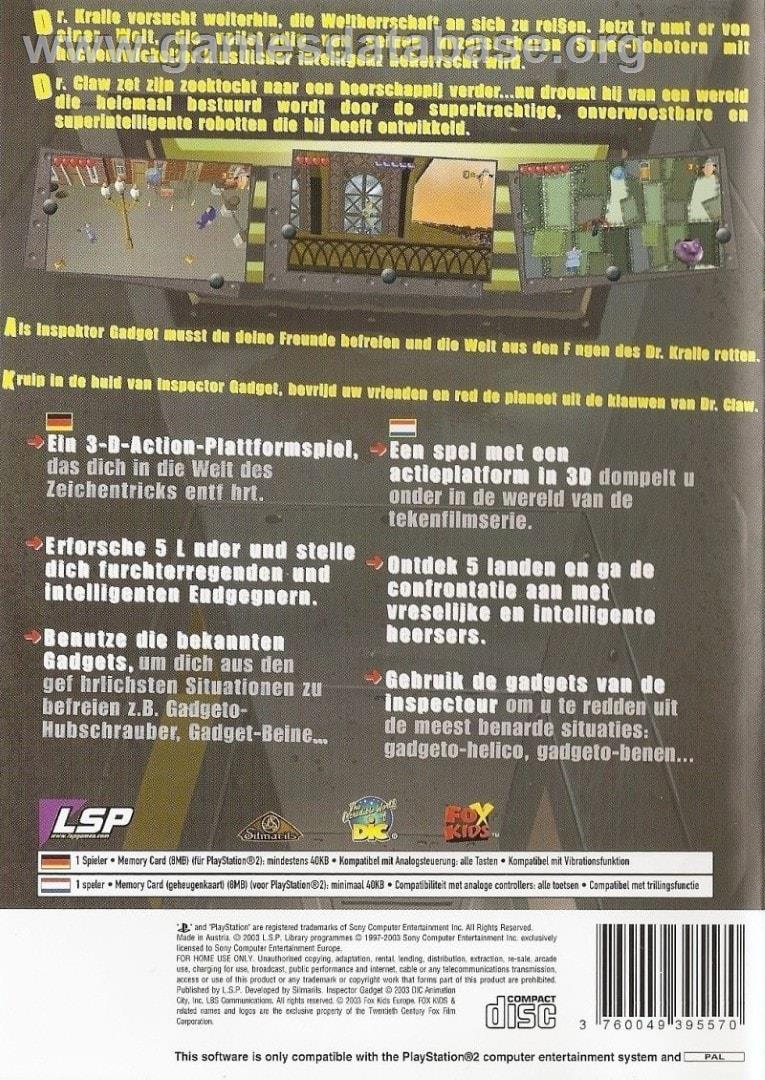 Inspector Gadget - Mad Robots Invasion - Sony Playstation 2 - Artwork - Box Back
