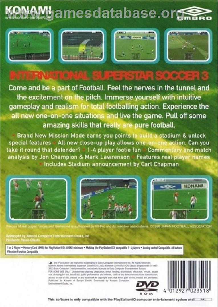 International Superstar Soccer 3 - Sony Playstation 2 - Artwork - Box Back