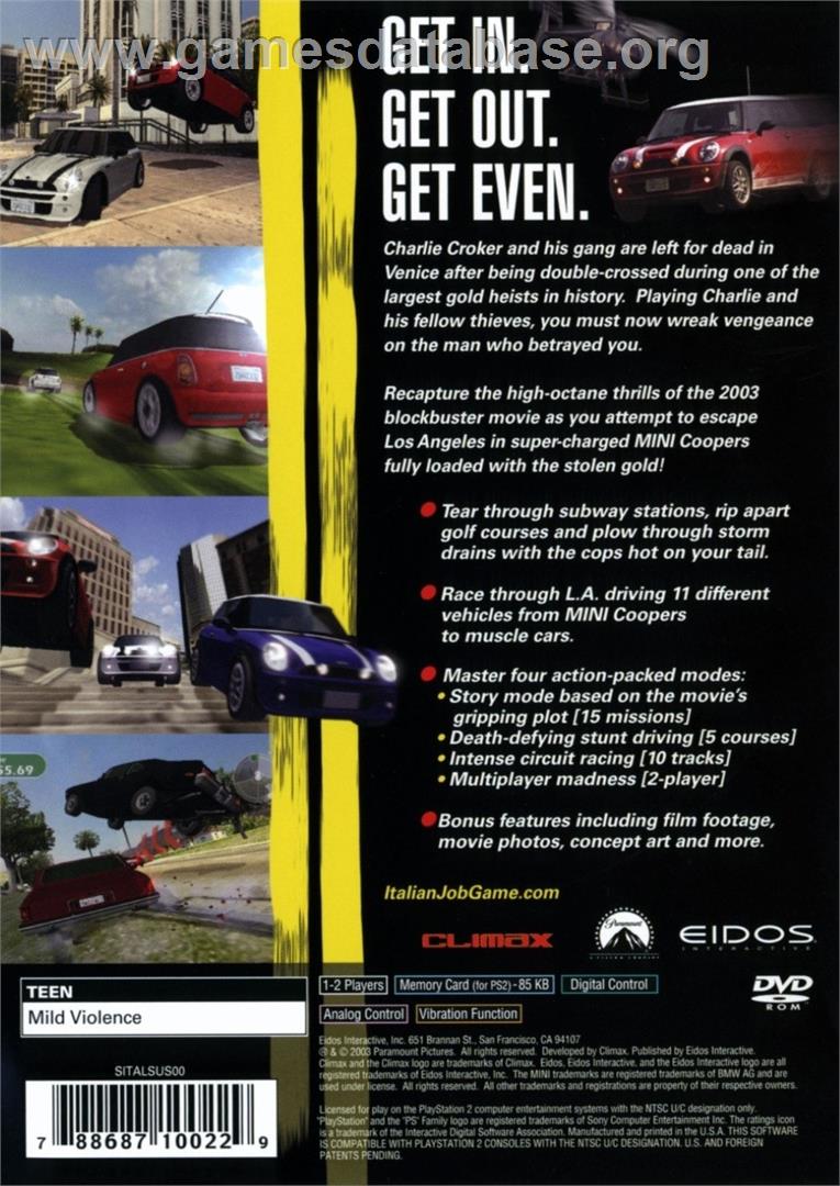 Italian Job, The - Sony Playstation 2 - Artwork - Box Back