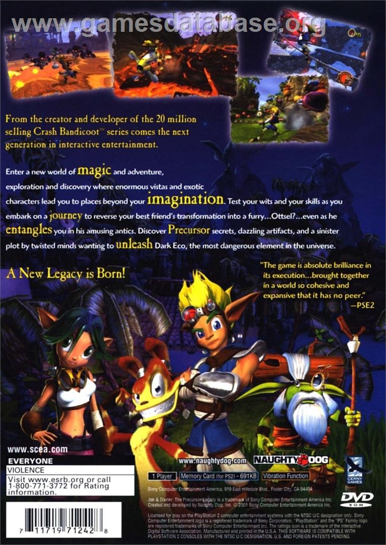 Jak And Daxter - The Precursor Legacy - Sony Playstation 2 - Artwork - Box Back