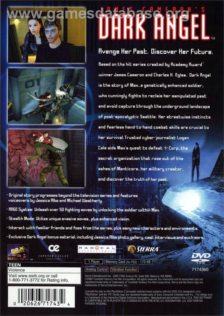 James Cameron's Dark Angel - Sony Playstation 2 - Artwork - Box Back