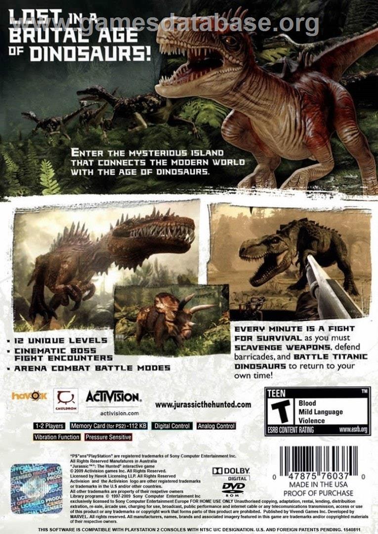 Jurassic - The Hunted - Sony Playstation 2 - Artwork - Box Back