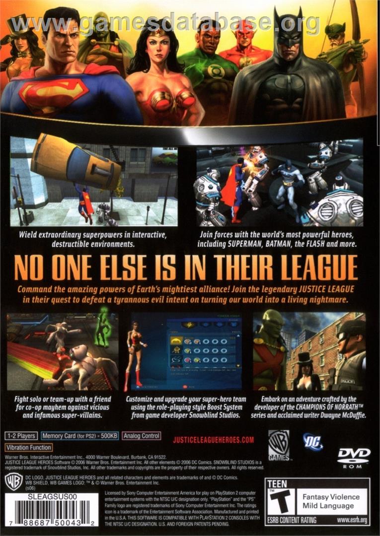 Justice League Heroes - Sony Playstation 2 - Artwork - Box Back