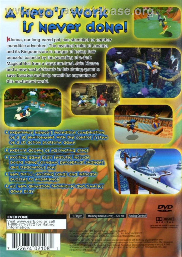 Klonoa 2 - Lunatea's Veil - Sony Playstation 2 - Artwork - Box Back