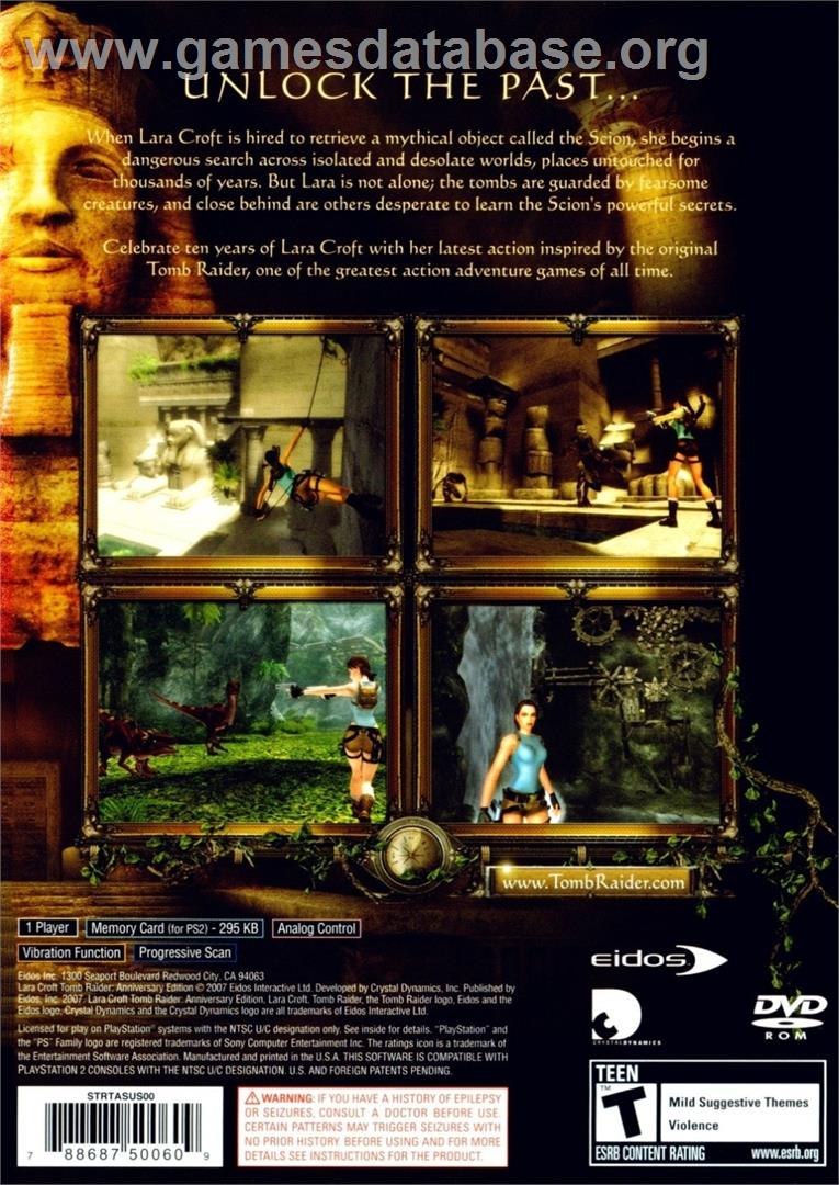 Lara Croft Tomb Raider - Anniversary - Sony Playstation 2 - Artwork - Box Back