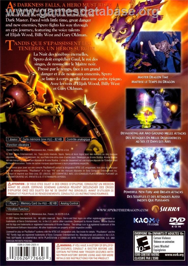 Legend Of Spyro - The Eternal Night, The - Sony Playstation 2 - Artwork - Box Back