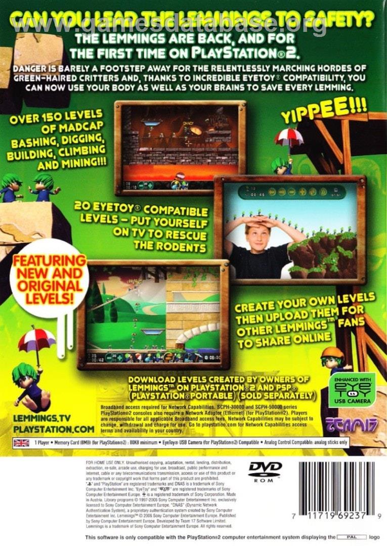 Lemmings - Sony Playstation 2 - Artwork - Box Back