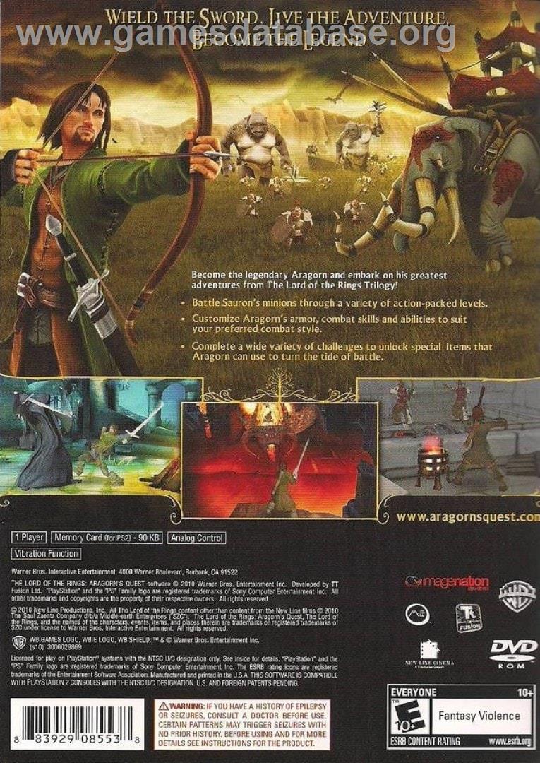 Lord of the Rings - Aragorn's Quest - Sony Playstation 2 - Artwork - Box Back