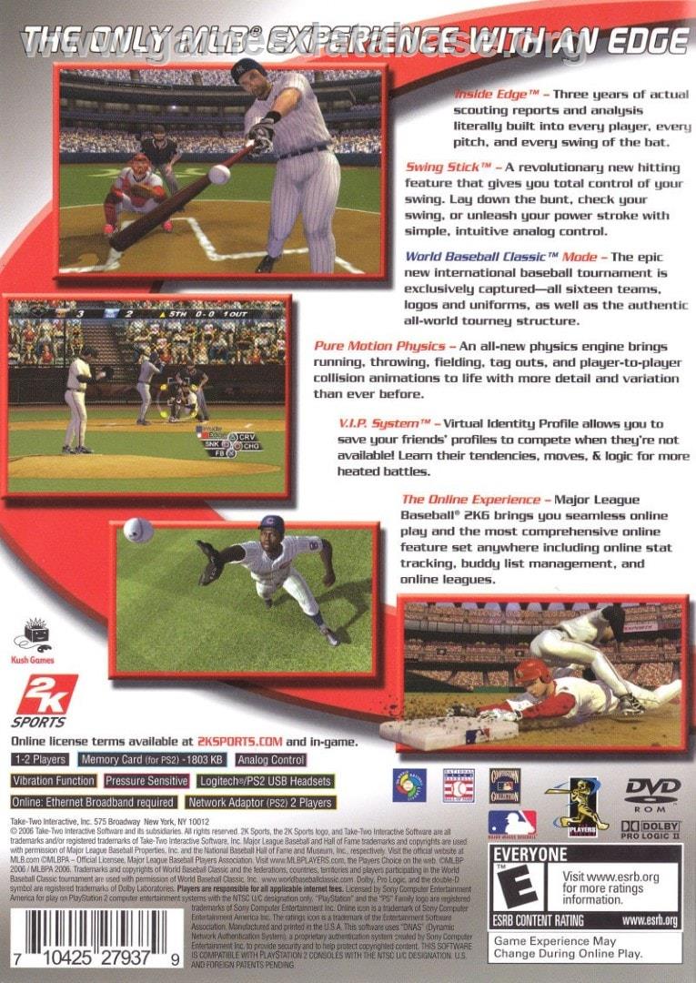 Major League Baseball 2k6 - Sony Playstation 2 - Artwork - Box Back
