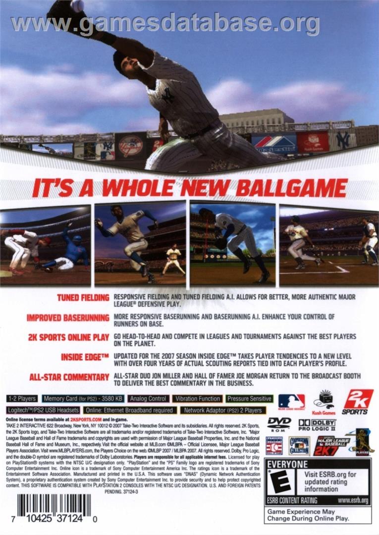 Major League Baseball 2k7 - Sony Playstation 2 - Artwork - Box Back