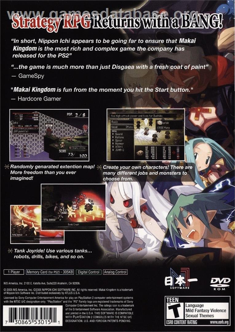 Makai Kingdom - Chronicles Of The Sacred Tome - Sony Playstation 2 - Artwork - Box Back