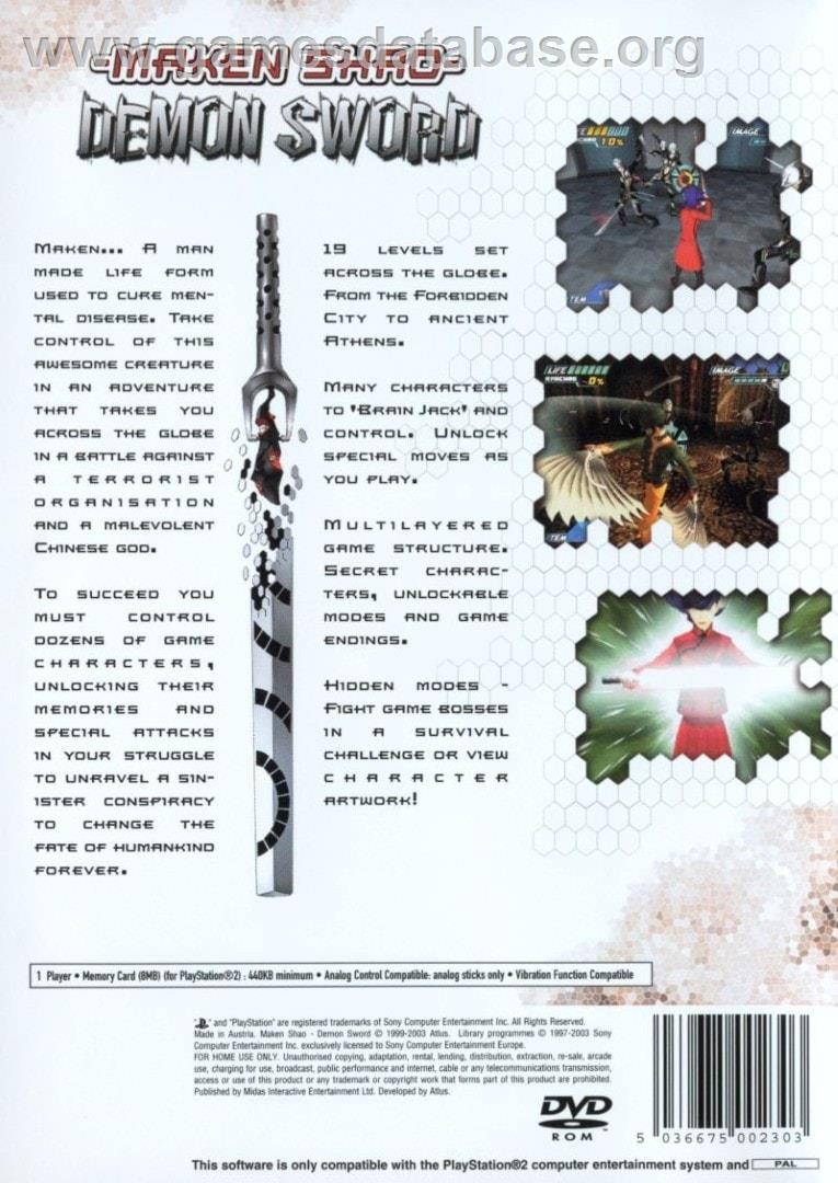 Maken Shao - Demon Sword - Sony Playstation 2 - Artwork - Box Back