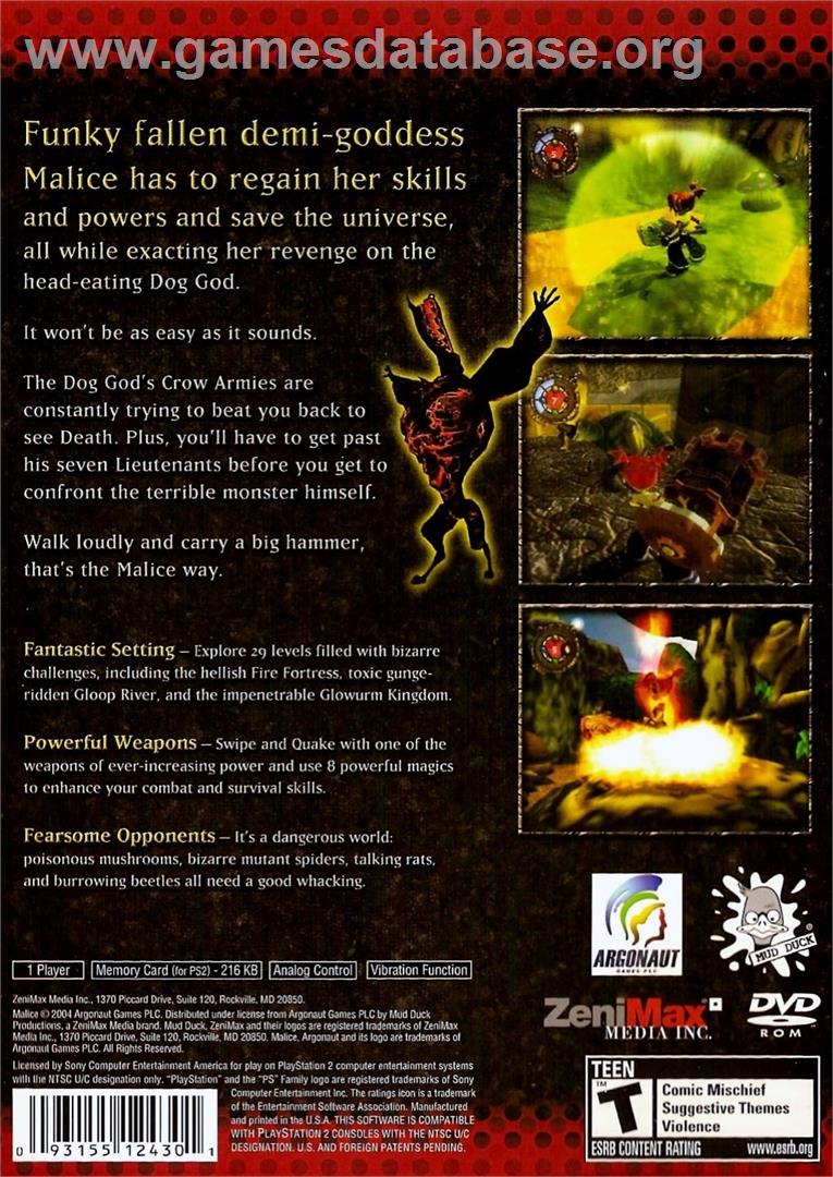 Malice - Sony Playstation 2 - Artwork - Box Back