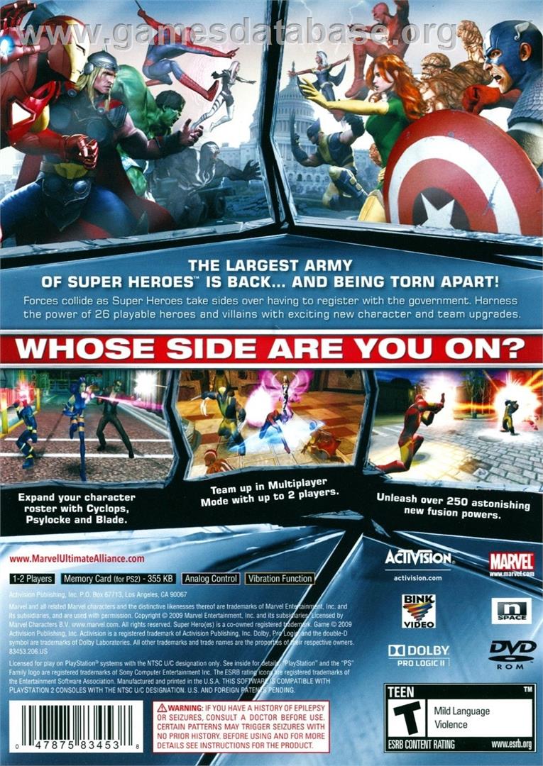 Marvel Ultimate Alliance 2 - Sony Playstation 2 - Artwork - Box Back