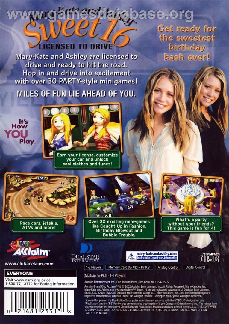 Mary-kate And Ashley - Sweet 16 - Sony Playstation 2 - Artwork - Box Back