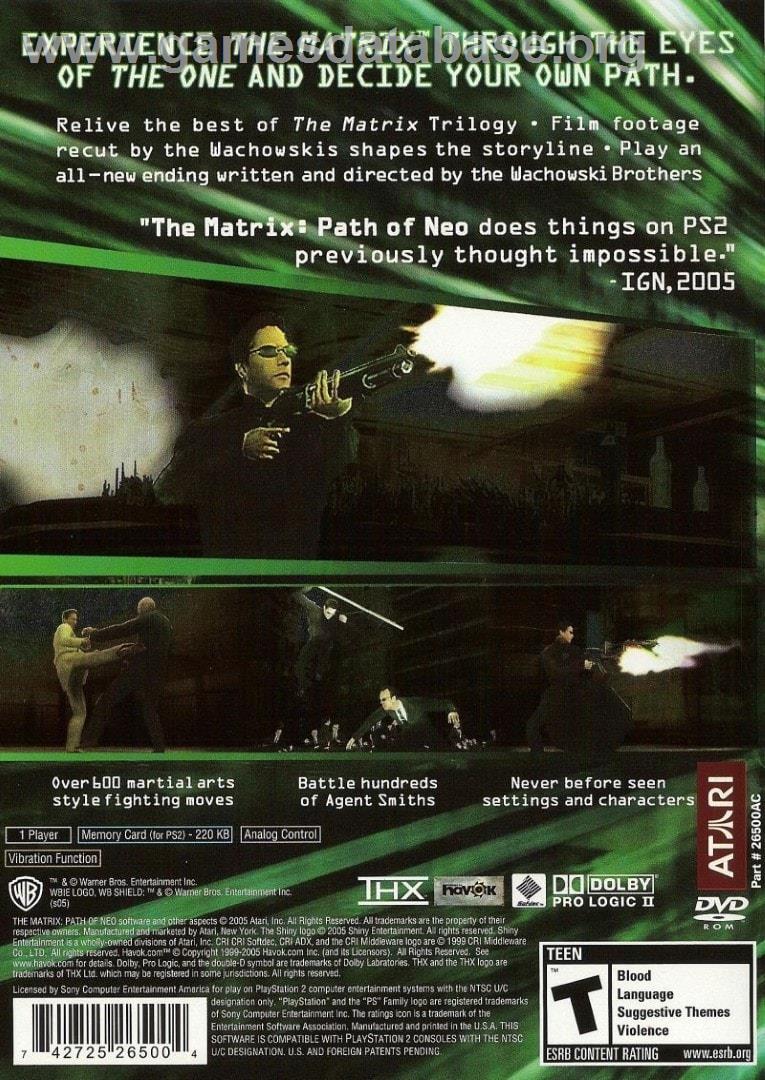 Matrix - Path Of Neo, The - Sony Playstation 2 - Artwork - Box Back