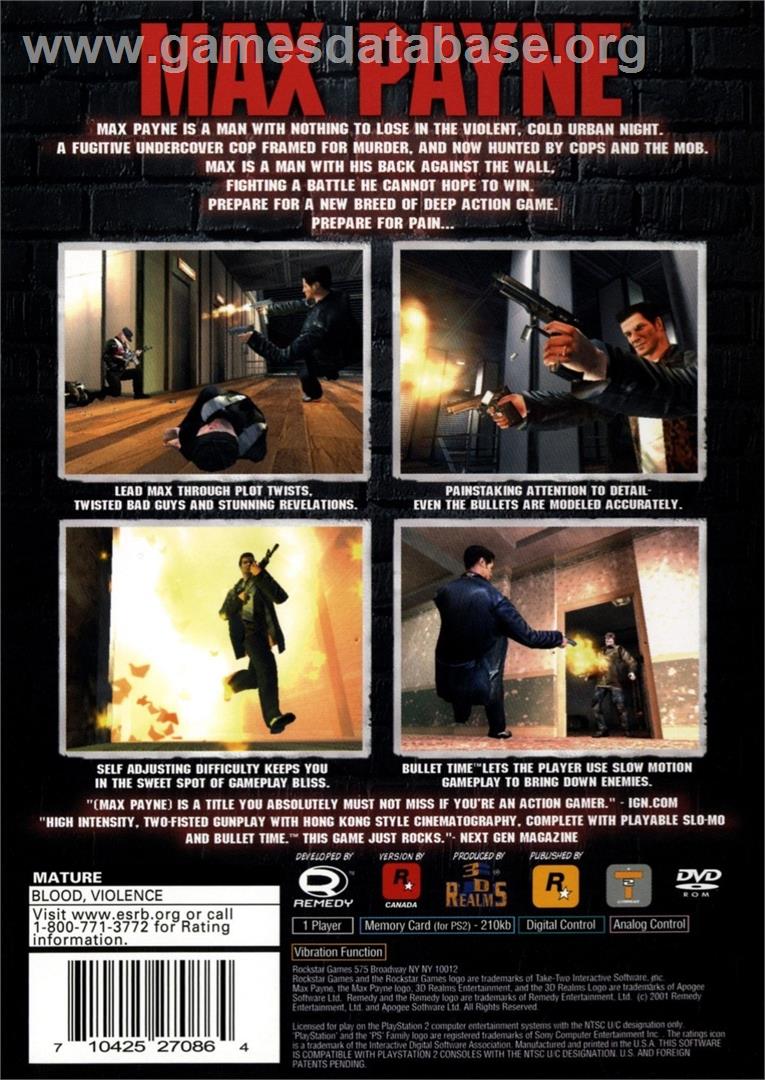 Max Payne - Sony Playstation 2 - Artwork - Box Back