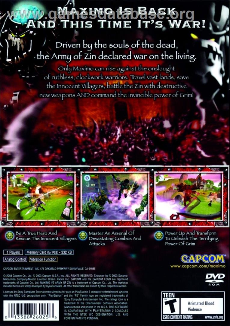 Maximo Vs Army Of Zin - Sony Playstation 2 - Artwork - Box Back