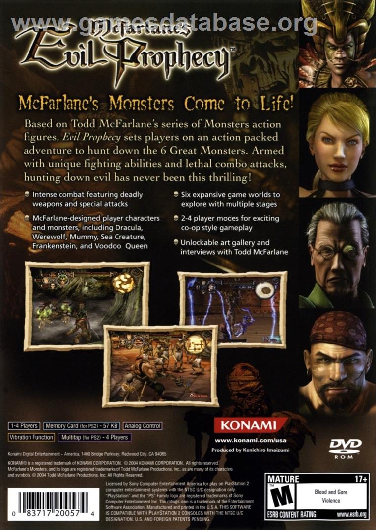 Mcfarlane's Evil Prophecy - Sony Playstation 2 - Artwork - Box Back