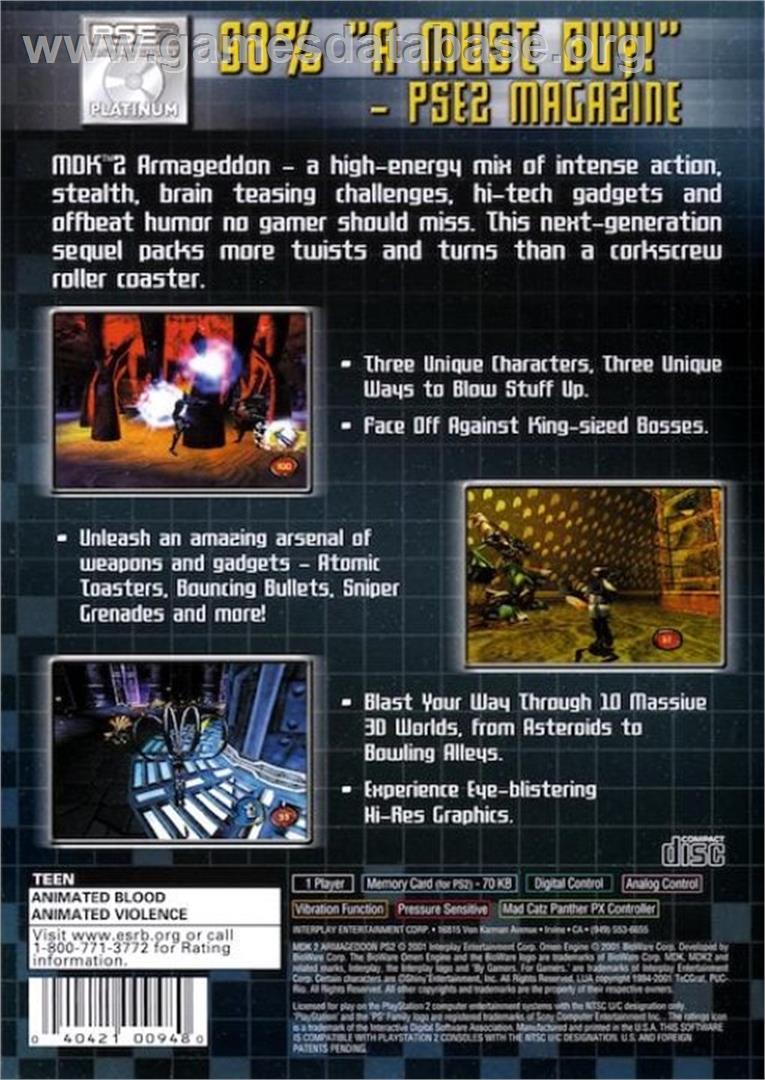Mdk 2 Armageddon - Sony Playstation 2 - Artwork - Box Back