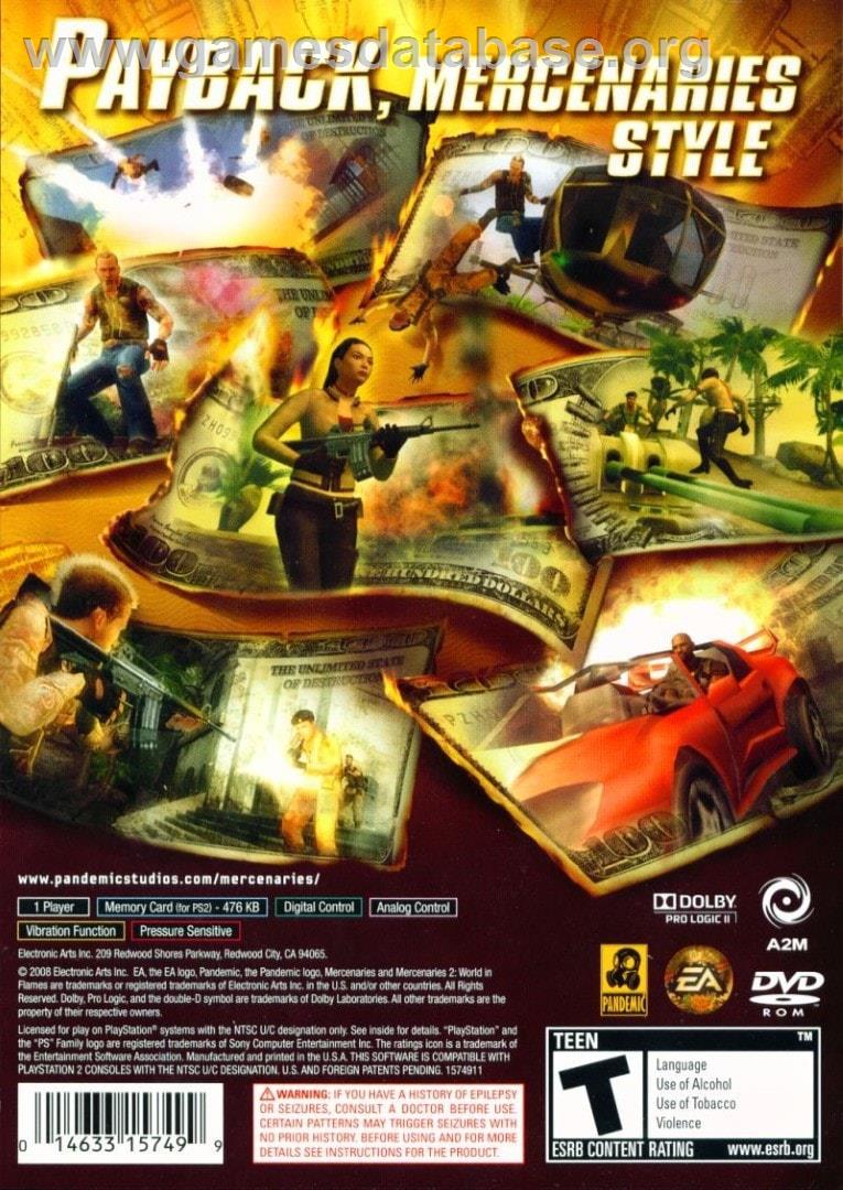 Mercenaries 2 - World in Flames - Sony Playstation 2 - Artwork - Box Back