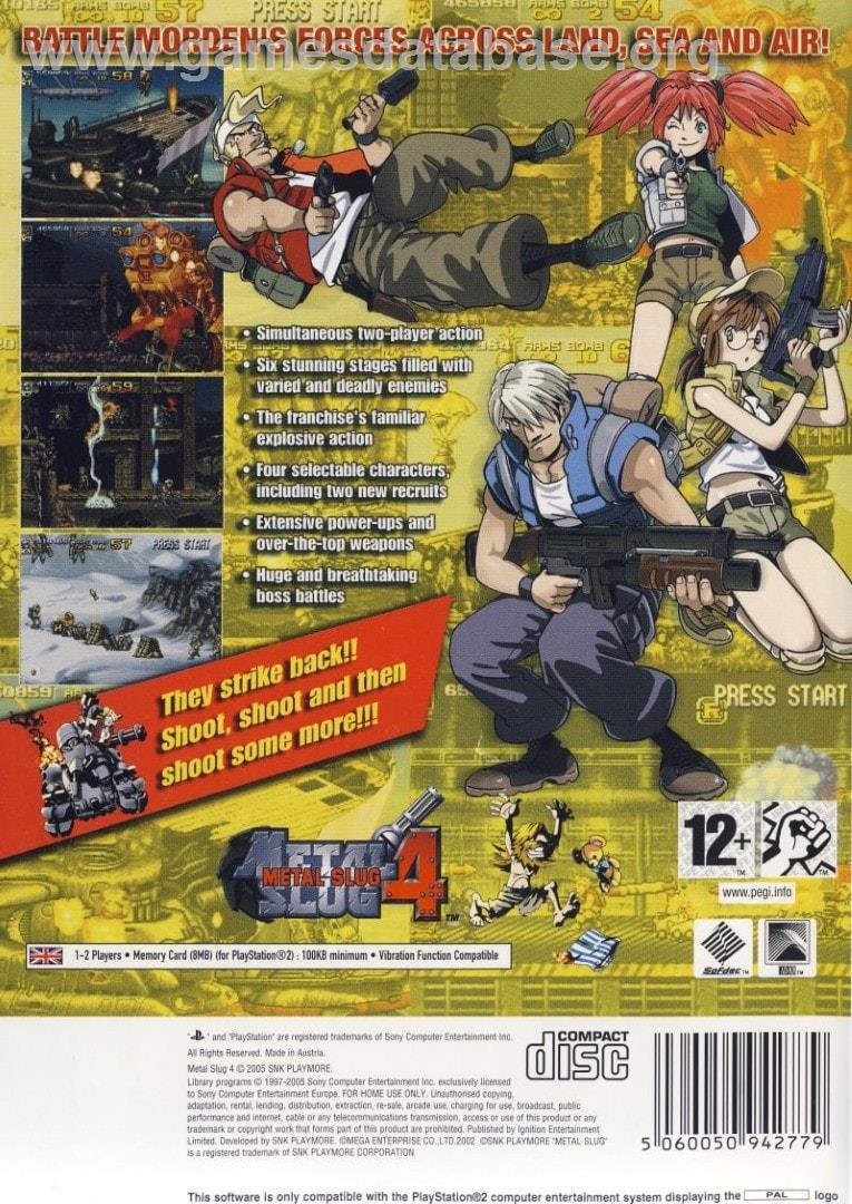 Metal Slug 4 - Sony Playstation 2 - Artwork - Box Back