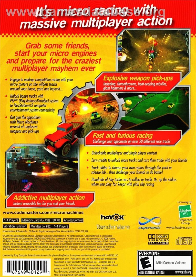 Micro Machines V4 - Sony Playstation 2 - Artwork - Box Back